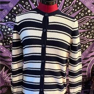 L.L. Bean Women's Navy and White Striped Cardigan